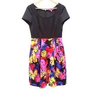 Betsey Johnson | Black Top Colorful Dress Tulip Skirt Bright Short Sleeve 4
